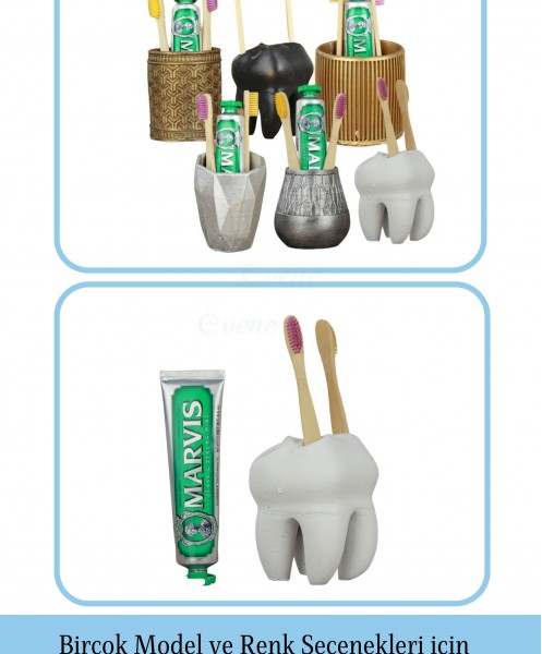 Diş Fırçalığı Tezgah Üstü Beyaz Renk Diş Fırçası Standı Diş Şekilli Model